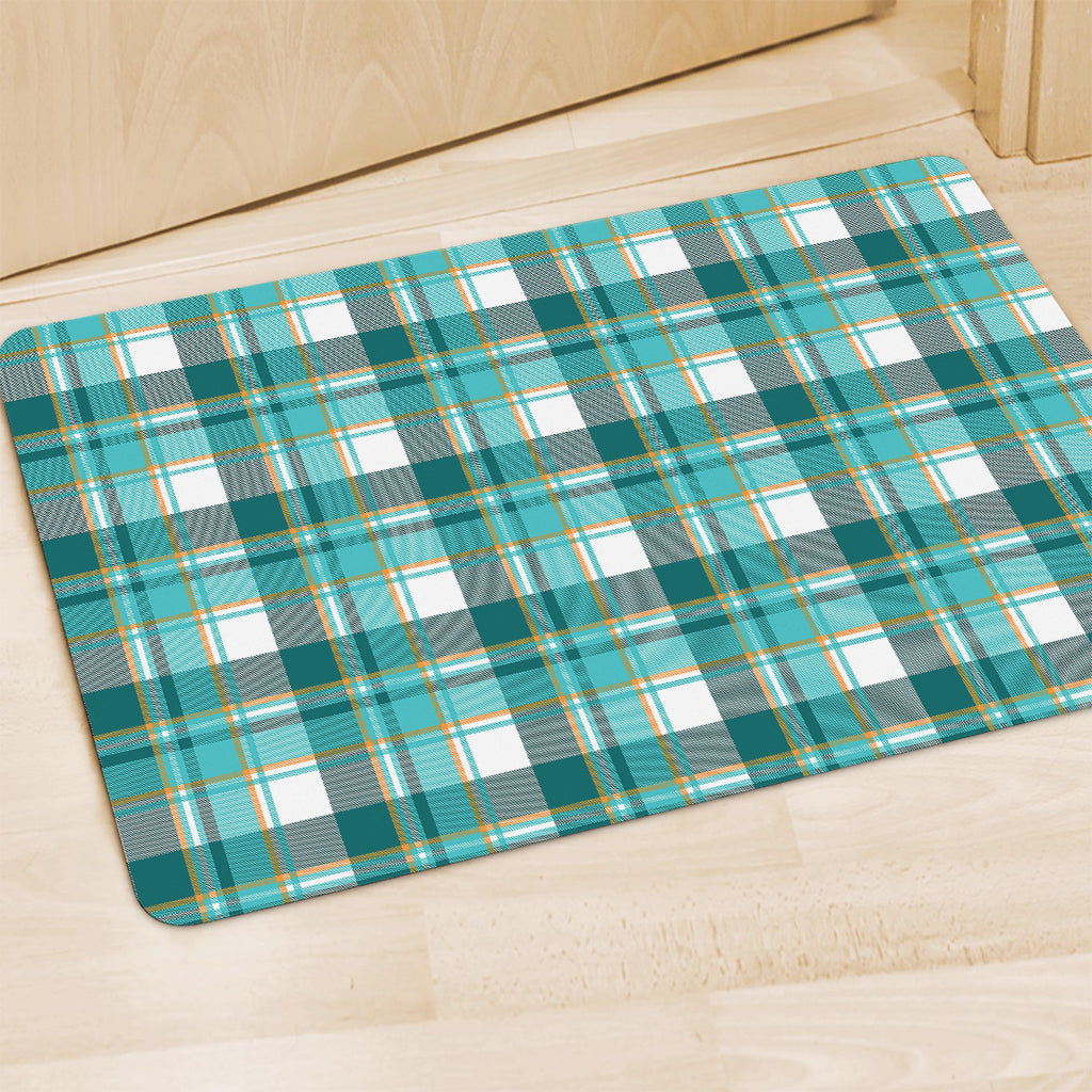 Teal Madras Pattern Print Polyester Doormat
