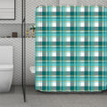 Teal Madras Pattern Print Polyester Shower Curtain