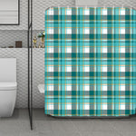 Teal Madras Pattern Print Polyester Shower Curtain