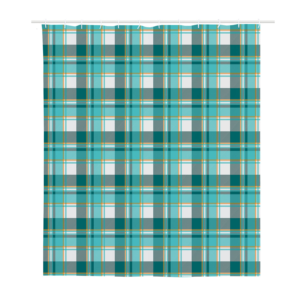 Teal Madras Pattern Print Polyester Shower Curtain