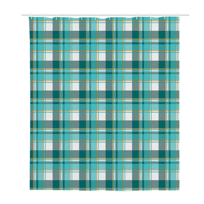 Teal Madras Pattern Print Polyester Shower Curtain