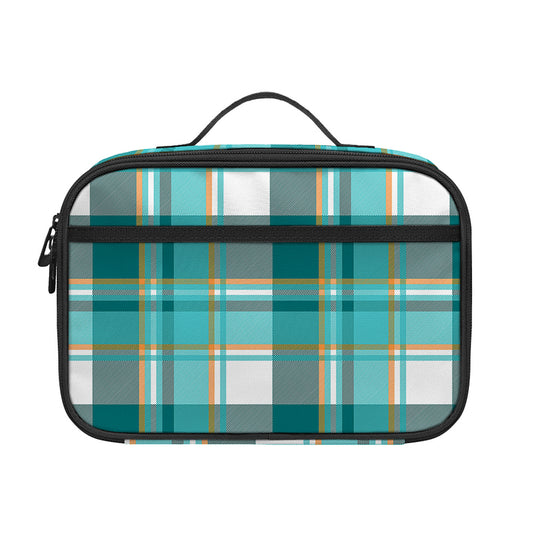Teal Madras Pattern Print Portable Lunch Bag