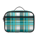 Teal Madras Pattern Print Portable Lunch Bag