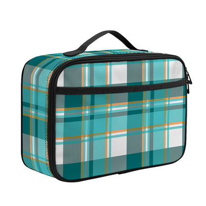 Teal Madras Pattern Print Portable Lunch Bag