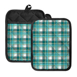Teal Madras Pattern Print Pot Holders With Pocket