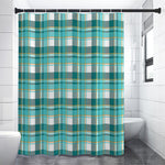 Teal Madras Pattern Print Premium Shower Curtain