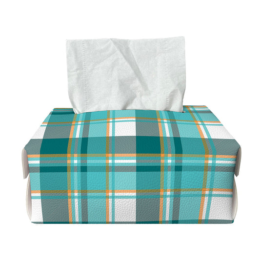 Teal Madras Pattern Print Rectangle Tissue Box Cover