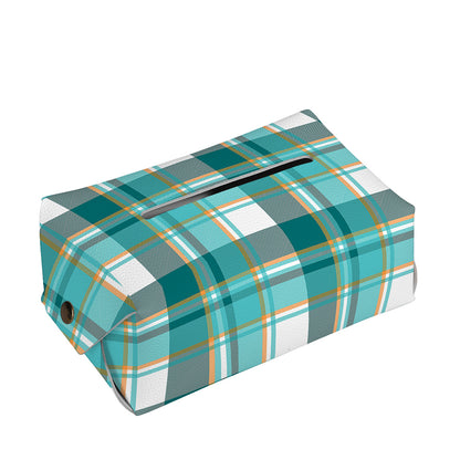 Teal Madras Pattern Print Rectangle Tissue Box Cover