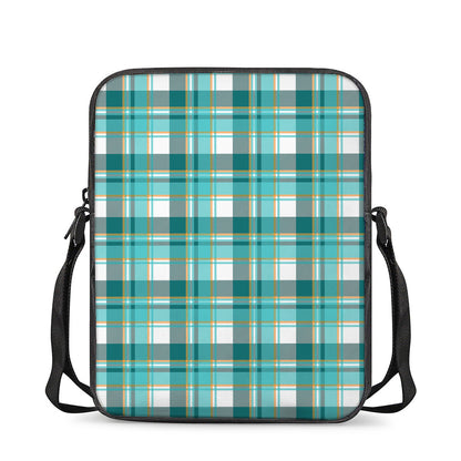 Teal Madras Pattern Print Rectangular Crossbody Bag