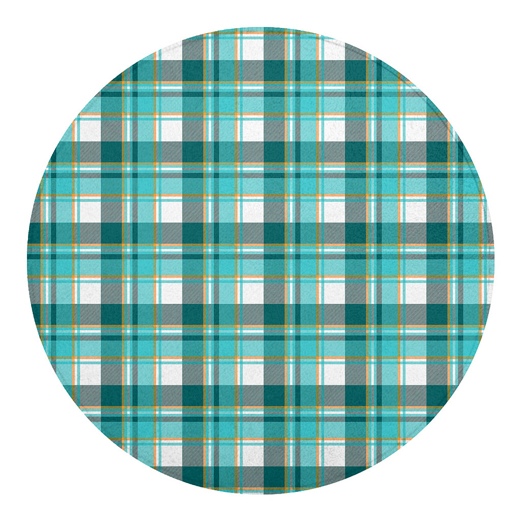Teal Madras Pattern Print Round Blanket