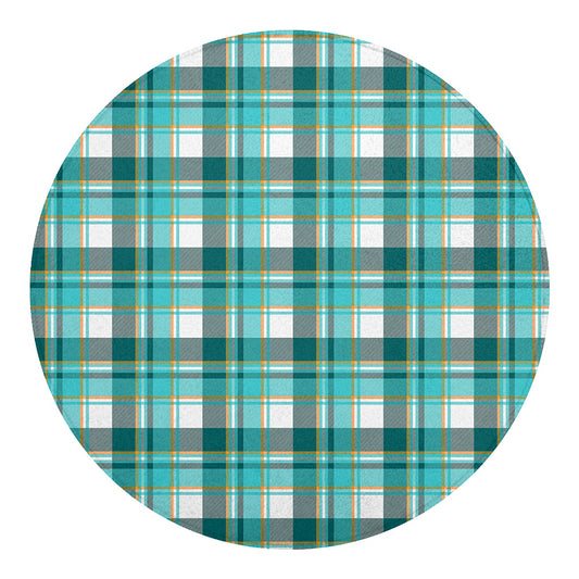 Teal Madras Pattern Print Round Blanket