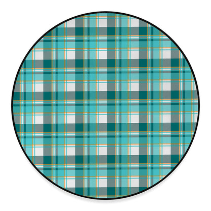 Teal Madras Pattern Print Round Floor Mat