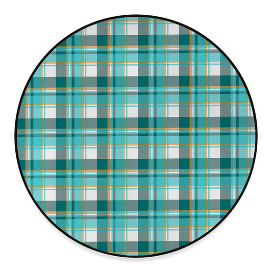 Teal Madras Pattern Print Round Floor Mat