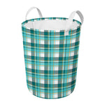 Teal Madras Pattern Print Round Laundry Basket