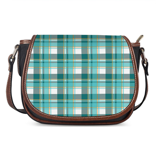 Teal Madras Pattern Print Saddle Bag