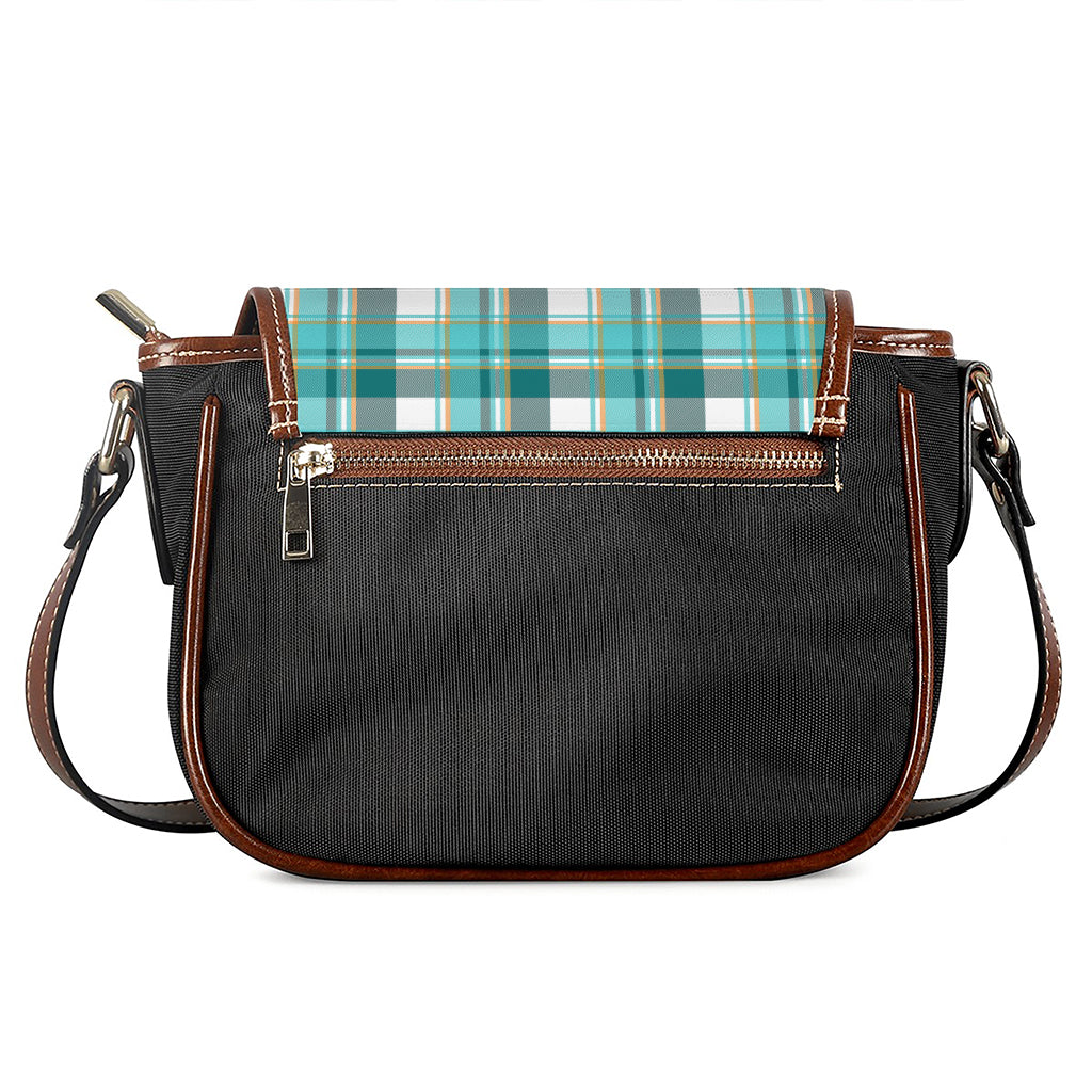 Teal Madras Pattern Print Saddle Bag