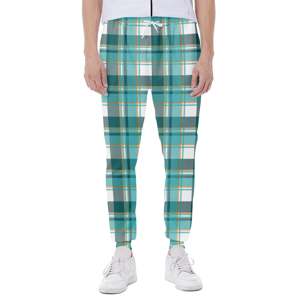 Teal Madras Pattern Print Scuba Joggers