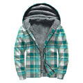 Teal Madras Pattern Print Sherpa Lined Zip Up Hoodie