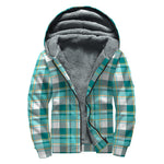 Teal Madras Pattern Print Sherpa Lined Zip Up Hoodie