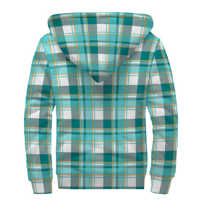 Teal Madras Pattern Print Sherpa Lined Zip Up Hoodie