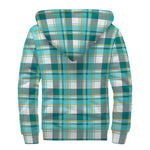 Teal Madras Pattern Print Sherpa Lined Zip Up Hoodie