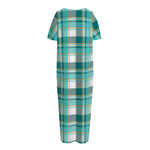 Teal Madras Pattern Print Short Sleeve Long Nightdress