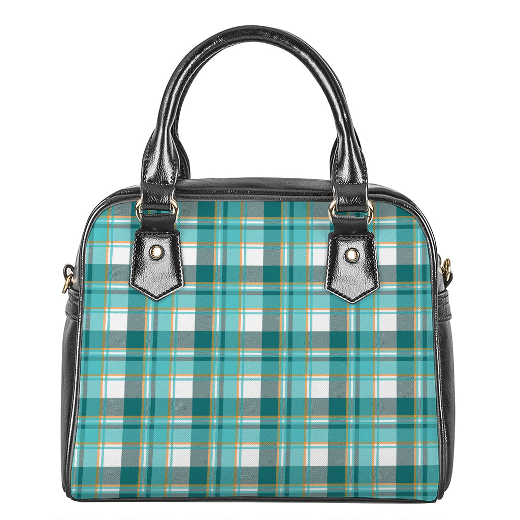 Teal Madras Pattern Print Shoulder Handbag