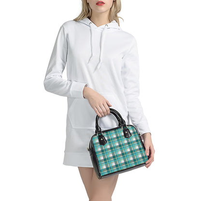Teal Madras Pattern Print Shoulder Handbag
