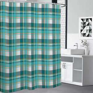 Teal Madras Pattern Print Shower Curtain