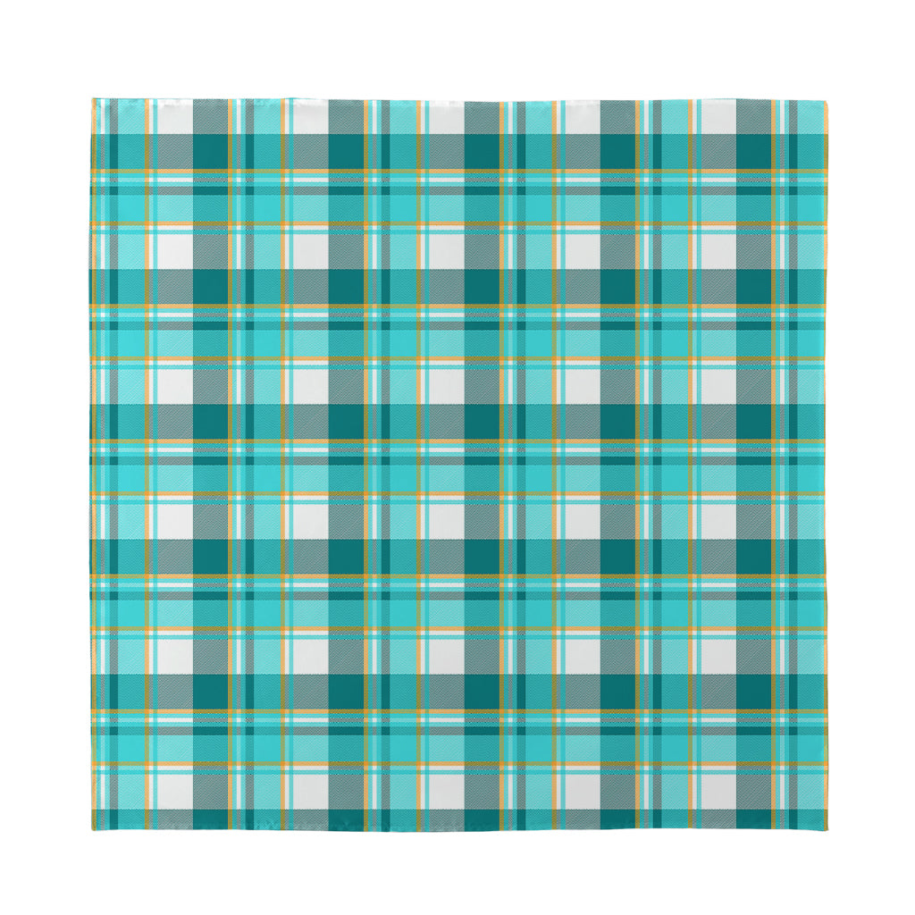 Teal Madras Pattern Print Silk Bandana