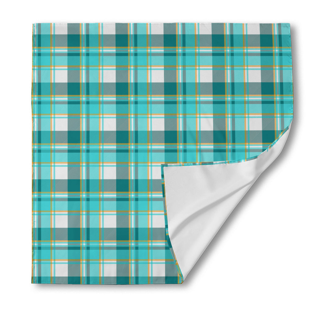 Teal Madras Pattern Print Silk Bandana
