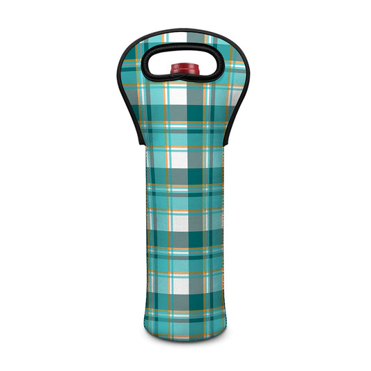 Teal Madras Pattern Print Single Neoprene Wine Tote