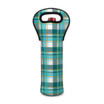 Teal Madras Pattern Print Single Neoprene Wine Tote