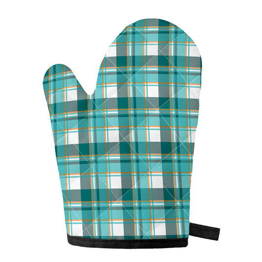 Teal Madras Pattern Print Single Oven Mitt