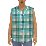 Teal Madras Pattern Print Sleeveless Baseball Jersey