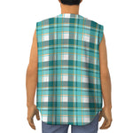 Teal Madras Pattern Print Sleeveless Baseball Jersey