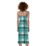 Teal Madras Pattern Print Slim Fit Midi Cami Dress