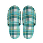 Teal Madras Pattern Print Slippers