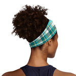 Teal Madras Pattern Print Sports Headband