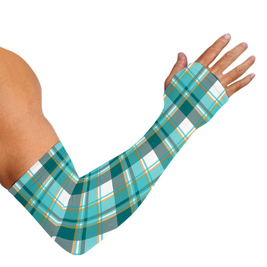 Teal Madras Pattern Print Sun Protection Arm Sleeves
