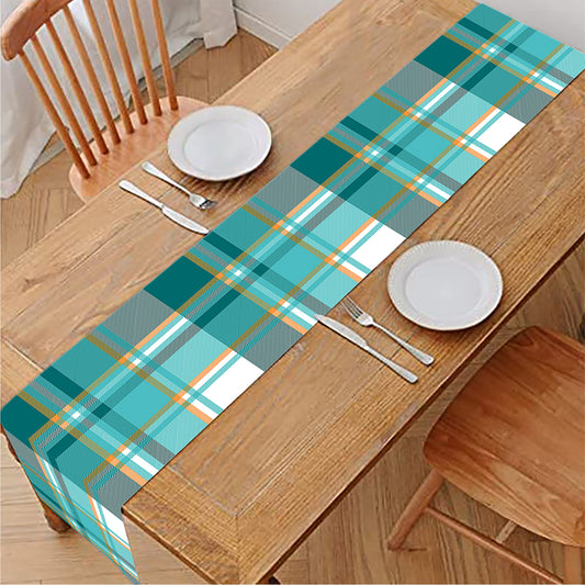 Teal Madras Pattern Print Table Runner
