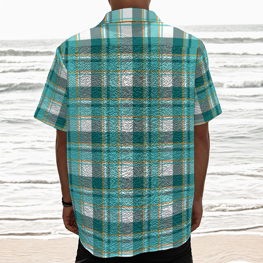 Teal Madras Pattern Print Textured Short Sleeve Shirt