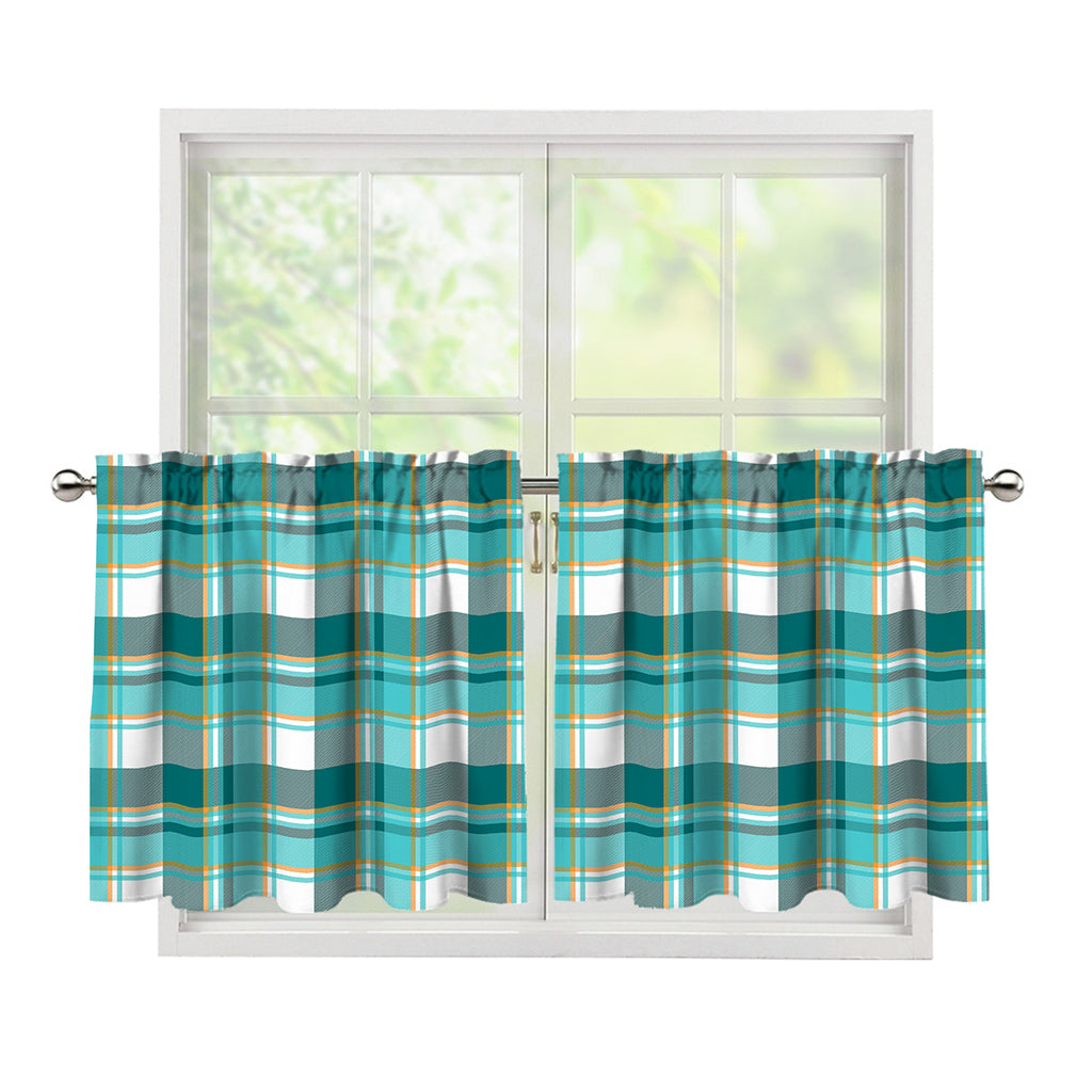 Teal Madras Pattern Print Tier Curtains