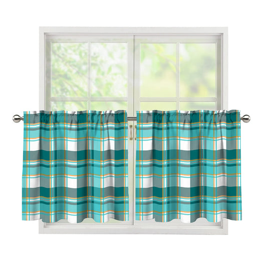 Teal Madras Pattern Print Tier Curtains