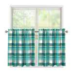 Teal Madras Pattern Print Tier Curtains