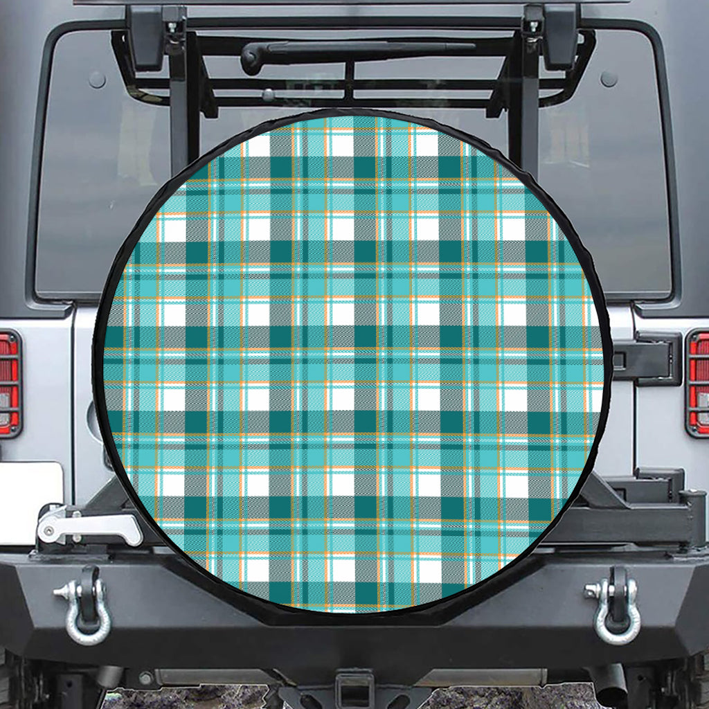 Teal Madras Pattern Print Tire Cover