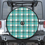 Teal Madras Pattern Print Tire Cover With Camera Hole