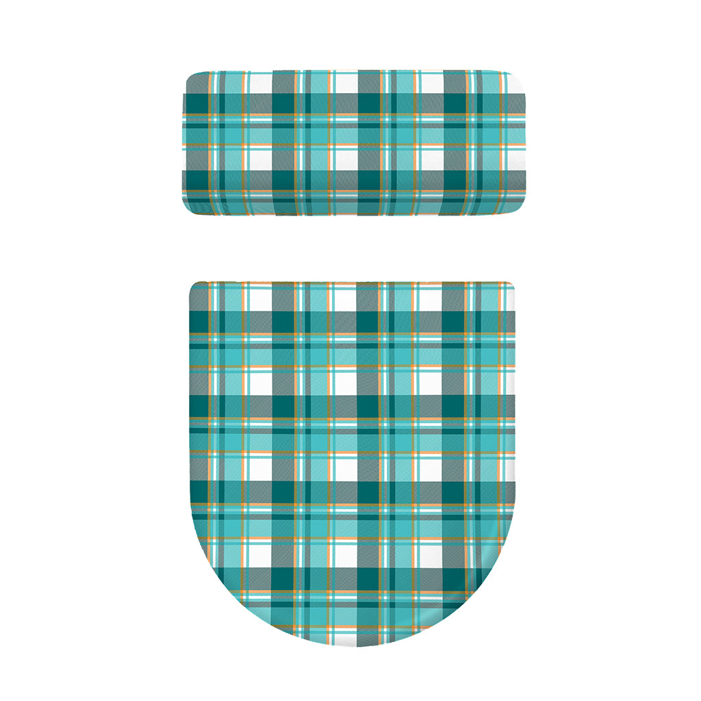 Teal Madras Pattern Print Toilet Lid And Tank Cover Set