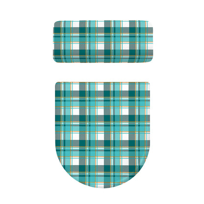 Teal Madras Pattern Print Toilet Lid And Tank Cover Set