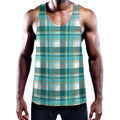 Teal Madras Pattern Print Men's Workout Tank Top